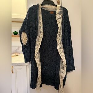 POL dark blue soft lace knit cardigan